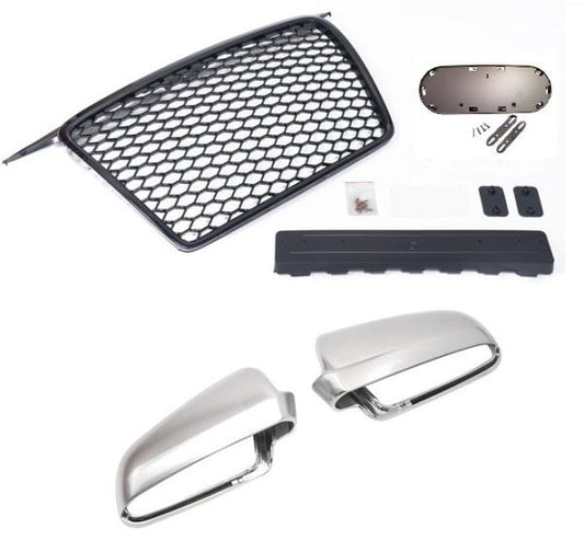 Set Frontgrill, Emblem u. Kennzeichenhalter, Spiegelkappen passend für Audi A3 8P 05-08