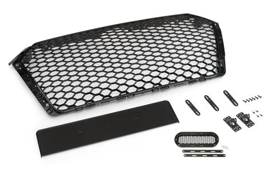 Sportgrill Frontgrill Kühlergrill Wabengrill Passend für Audi A4 B9 Grill mit Emblemhalter ab 16- Schwarz Glanz