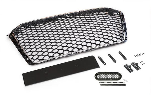 Sportgrill Frontgrill Kühlergrill Wabengrill Passend für Audi A4 B9 Grill ohne Emblem ab 2016- Chrom Schwarz mit Emblemhalter