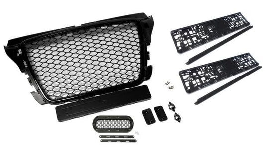 Set Kühlergrill, PDC- und Emblemhalter, 2 Kennzeichenhalter passend für Audi A3 8P 08-13