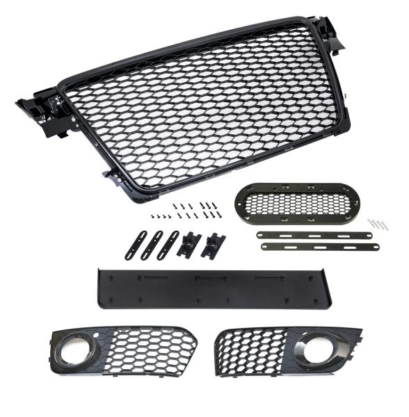 Frontgrill mit Emblem und Kennzeichenhalter u. Lüftungsgitter passend für Audi A4 B8 8K