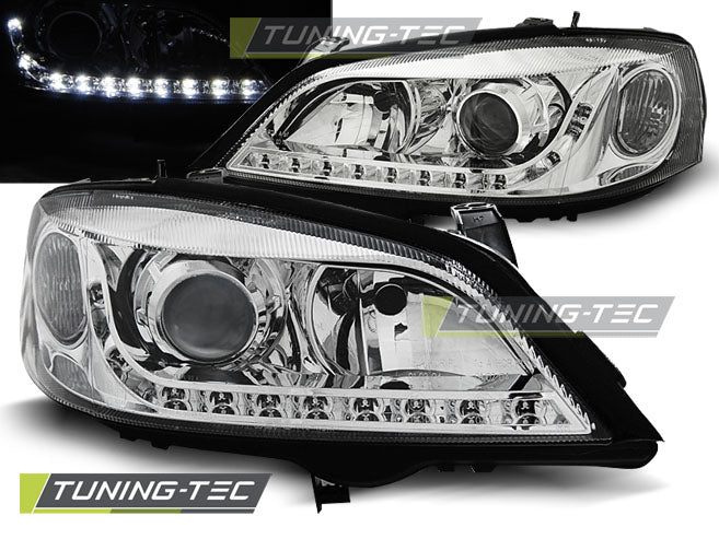 Scheinwerfer OPEL ASTRA G 09.97-02.04 LED-Tagfahrlicht Chrom passend für