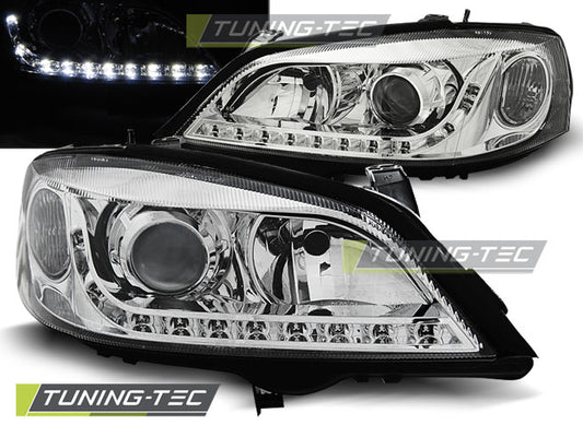 Scheinwerfer OPEL ASTRA G 09.97-02.04 LED-Tagfahrlicht Chrom passend für