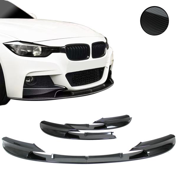 Frontspoiler Frontspoilerlippe Frontflap Spoiler Splitter Carbon Optik, 2-teilig+ABE+ passend für BMW F30, F31, 10/2011-2019  (nur für M-Paket)