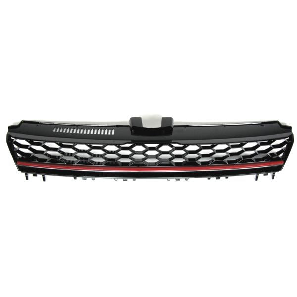 Kühlergrill ohne Emblem, schwarzes Wabengitter mit roter Leiste passend für VW Golf 7 ab Baujahr 08.2012-