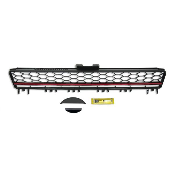 Kühlergrill ohne Emblem, schwarzes Wabengitter mit roter Leiste passend für VW Golf 7 ab Baujahr 08.2012-