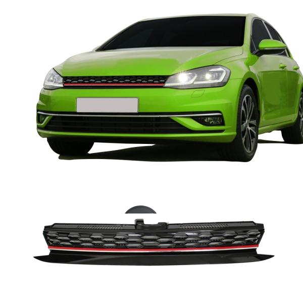 Kühlergitter Kühlergitter passend für VW Golf 7 Facelift, 2017-, mit Wabengitter, Leiste rot, ohne Emblem