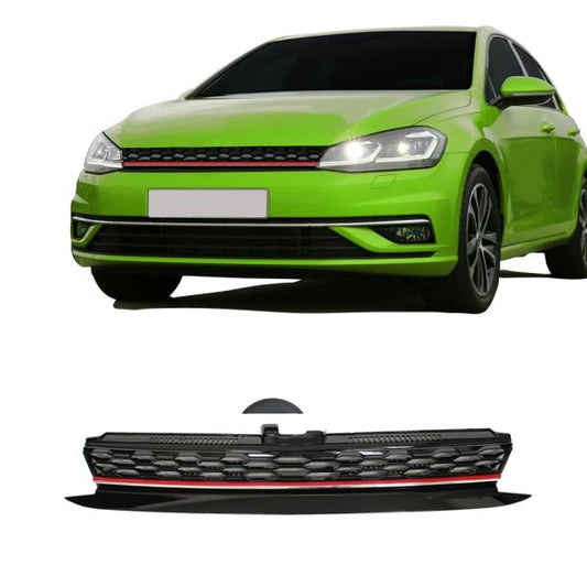 Kühlergitter Kühlergitter passend für VW Golf 7 Facelift, 2017-, mit Wabengitter, Leiste rot, ohne Emblem