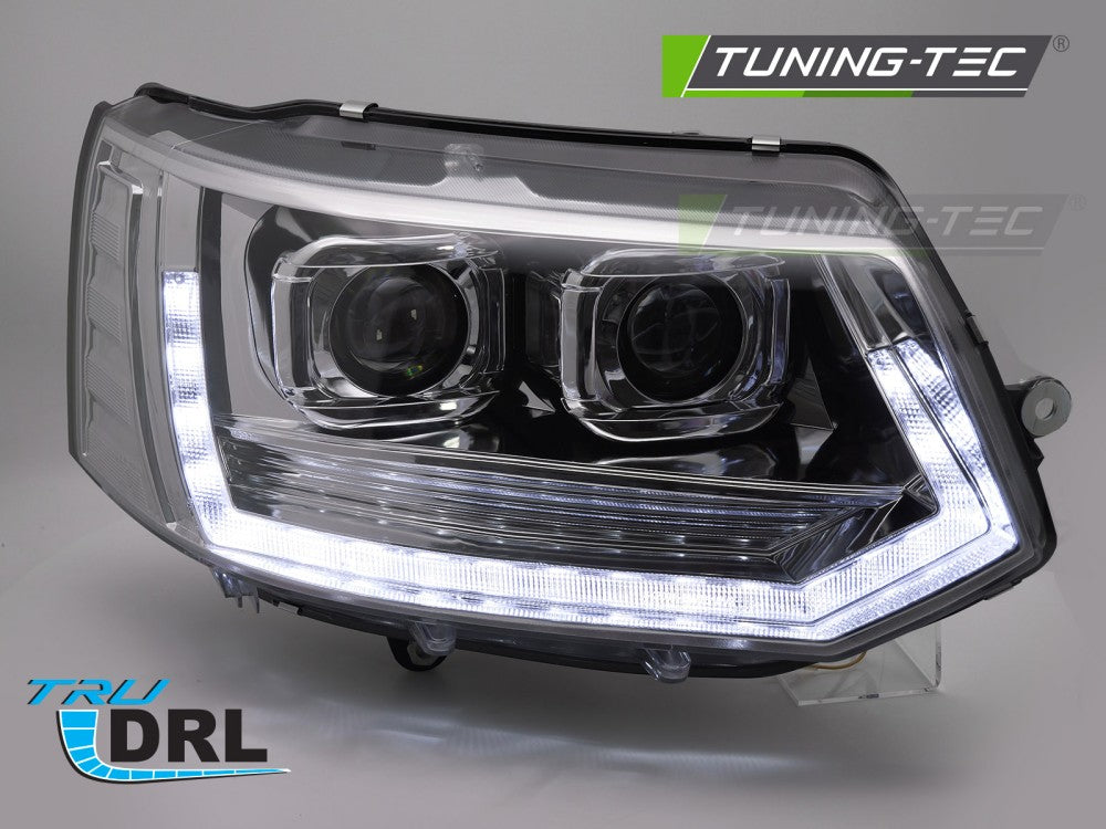 Scheinwerfer Voll-LED Lightbar T6 LOOK Chrom LED-Tagfahrlicht SEQ passend für VW T5 10-15