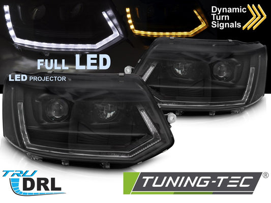 Scheinwerfer Voll-LED Lightbar T6 LOOK Schwarz LED-Tagfahrlicht SEQ passend für VW T5 10-15