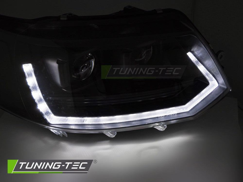 Scheinwerfer Voll-LED Lightbar T6 LOOK Schwarz LED-Tagfahrlicht SEQ passend für VW T5 10-15