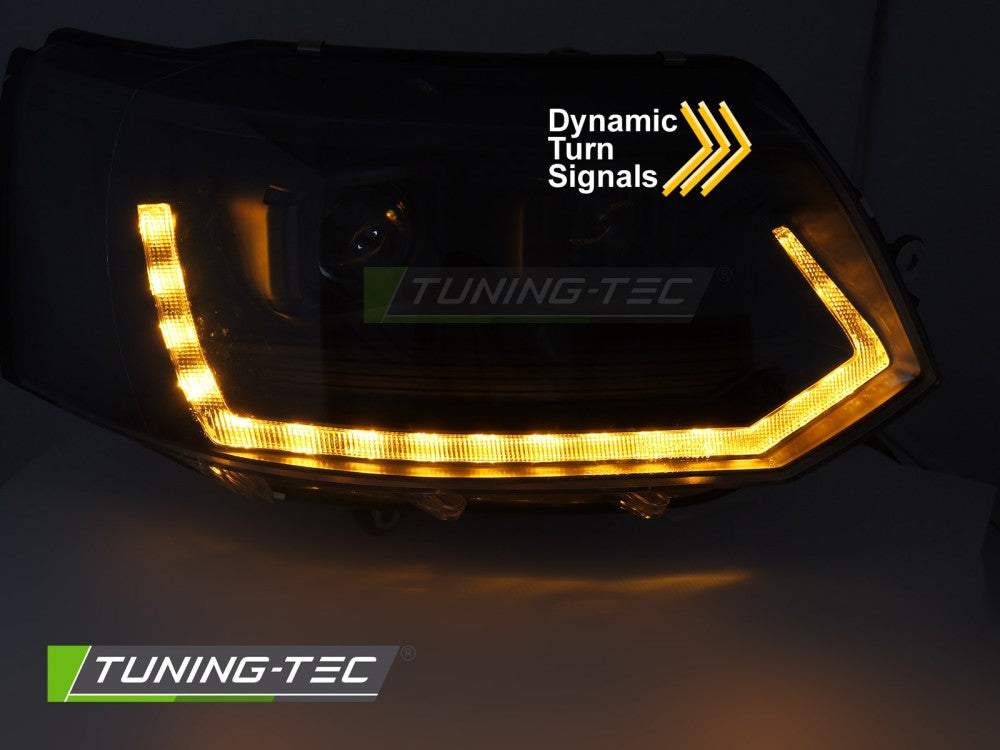 Scheinwerfer Voll-LED Lightbar T6 LOOK Schwarz LED-Tagfahrlicht SEQ passend für VW T5 10-15