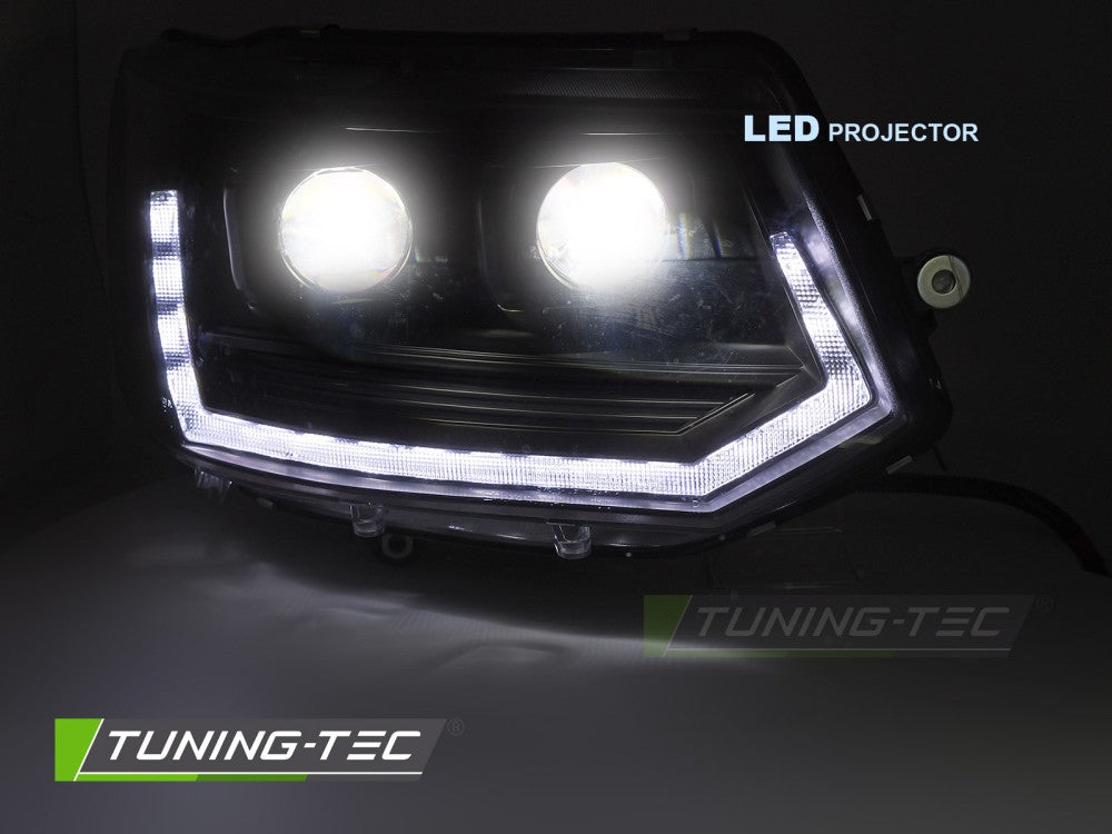 Scheinwerfer Voll-LED Lightbar T6 LOOK Schwarz LED-Tagfahrlicht SEQ passend für VW T5 10-15