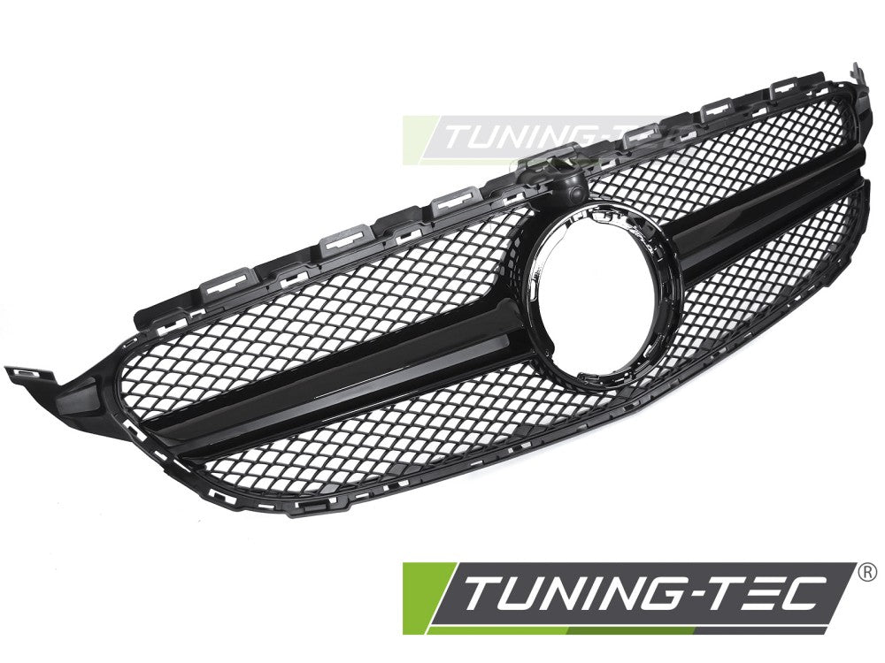 Sportgrill Schwarz glänzend mit Kameravorbereitung passend für Mercedes W205 18-21 / S205 18-21 / C205 18-23 / A205 18-23