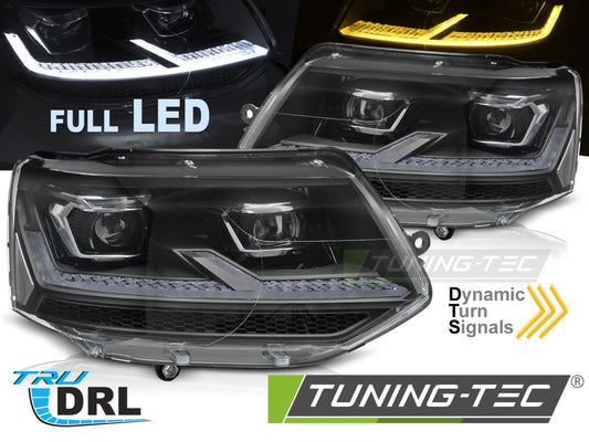 Scheinwerfer Voll-LED Schwarz Chrom SEQ LED-Tagfahrlicht passend für VW T5.1 10-15