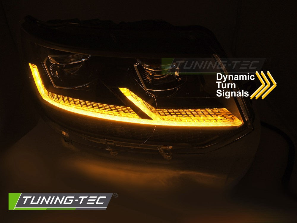 Scheinwerfer Voll-LED Schwarz Chrom SEQ LED-Tagfahrlicht passend für VW T5.1 10-15