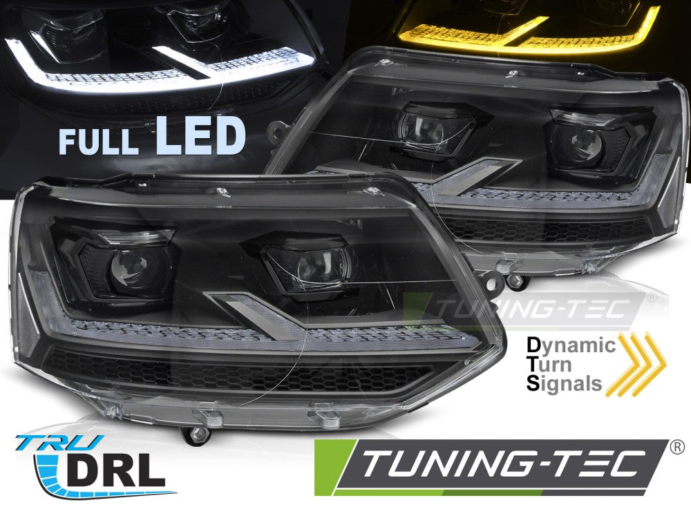 Scheinwerfer Voll-LED Schwarz SEQ LED-Tagfahrlicht passend für VW T5.1 10-15