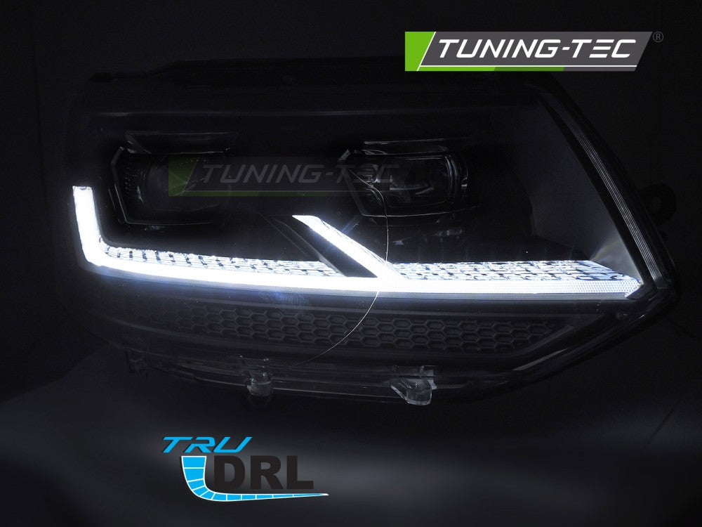 Scheinwerfer Voll-LED Schwarz SEQ LED-Tagfahrlicht passend für VW T5.1 10-15
