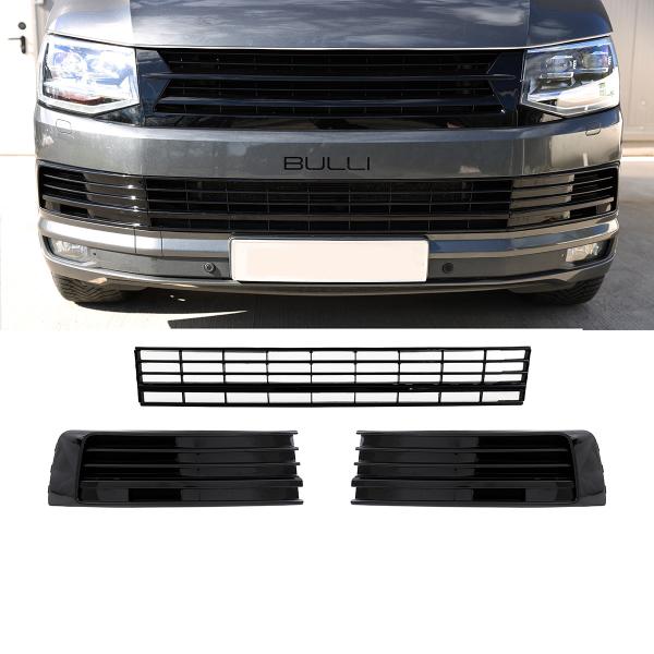 Gitter Grill Set Einsatz Stoßstange vorne Hochglanz Schwarz passend für VW T6 2015-2019