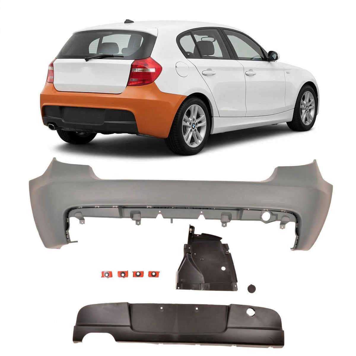 Heckstoßstange mit Diffusor passend für BMW 1er E81 E87 Schrägheck 2004-2011 – Ansicht 1