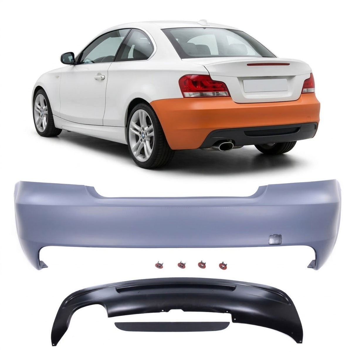 Heckstoßstange mit Diffusor passend für BMW 1er (E82/E88) 2007-2013 – Ansicht 1