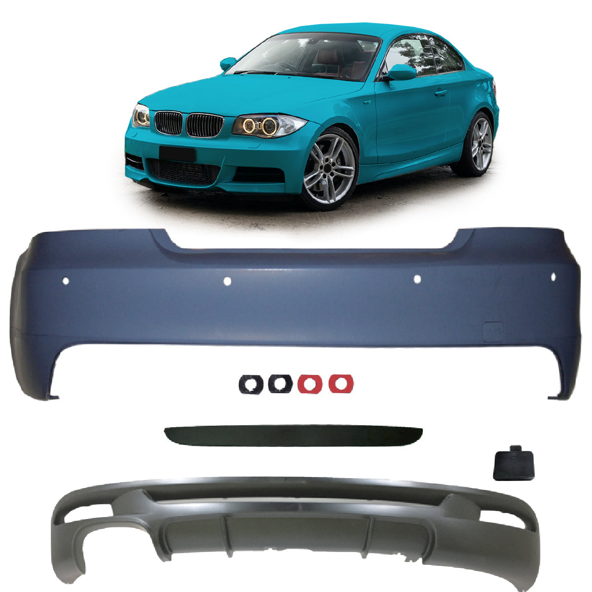 Heckstoßstange mit PDC mit Diffusor passend für BMW 1er E82 E88 2007-2013 – Ansicht 1