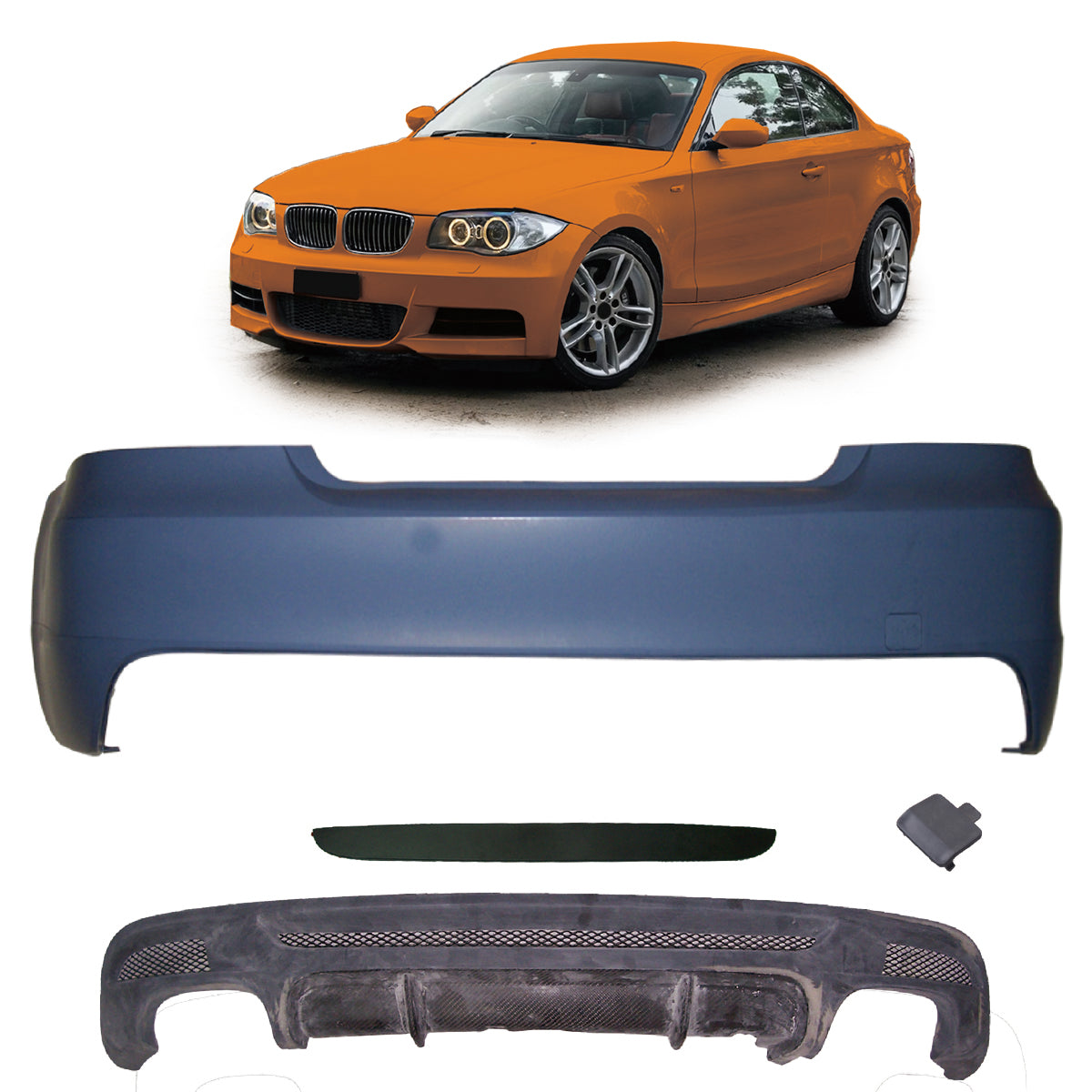 Heckstoßstange Sport mit Diffusor passend für BMW 1er E82 E88 2007-2013 – Ansicht 1