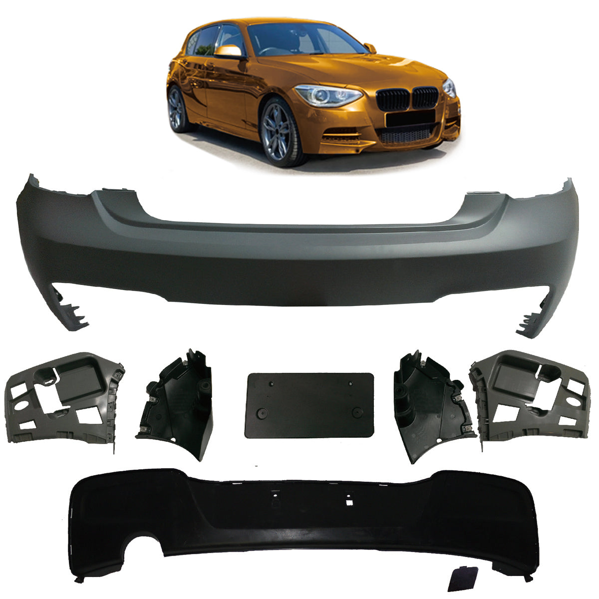 Heckstoßstange mit Diffusor passend für BMW 1er (F20, F21) 2011-2015 – Ansicht 1