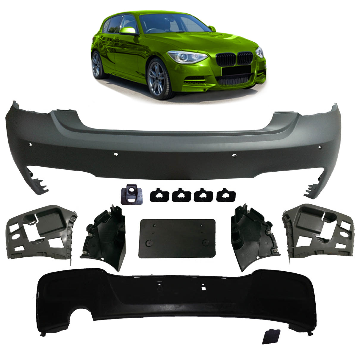 Heckstoßstange mit PDC mit Diffusor passend für BMW 1er F20 F21 2011-2015 – Ansicht 1