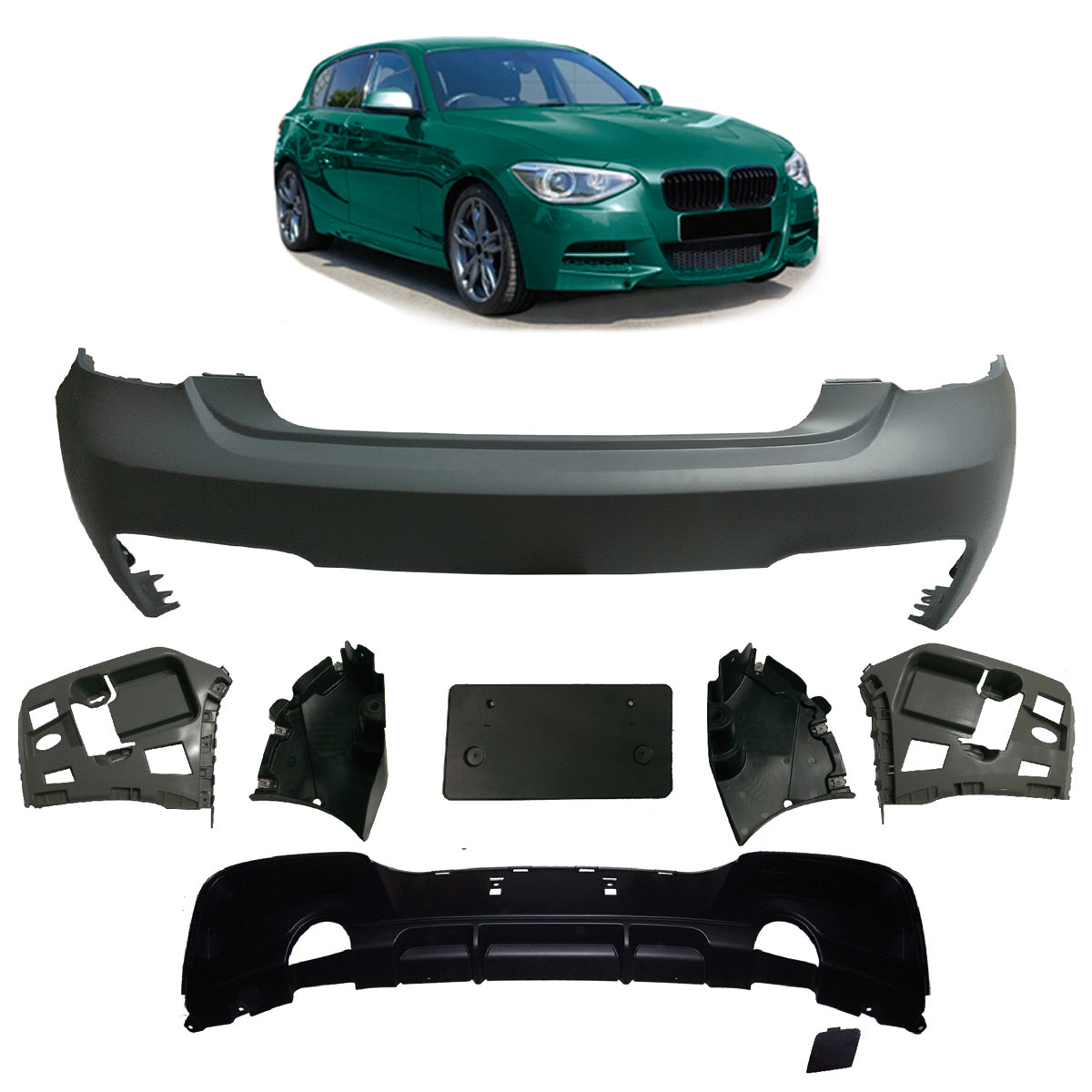 Heckstoßstange Sport mit Diffusor passend für BMW 1er (F20 F21) 2011-2015 – Ansicht 1