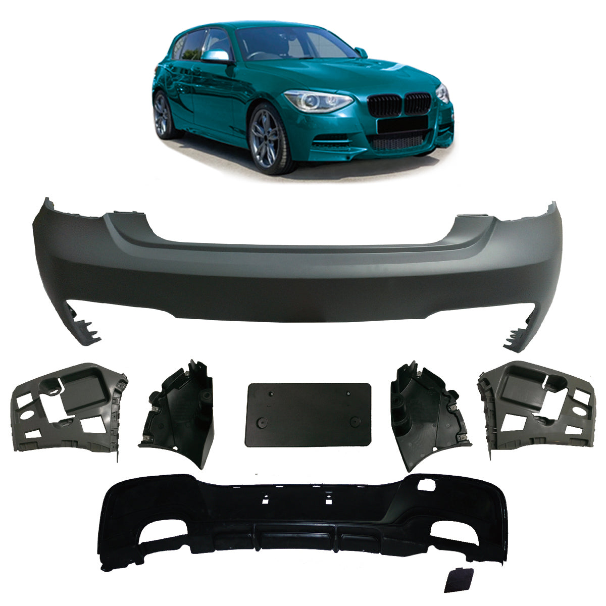 Heckstoßstange Sport mit Diffusor passend für BMW 1er F20 F21 2011-2015 – Ansicht 1