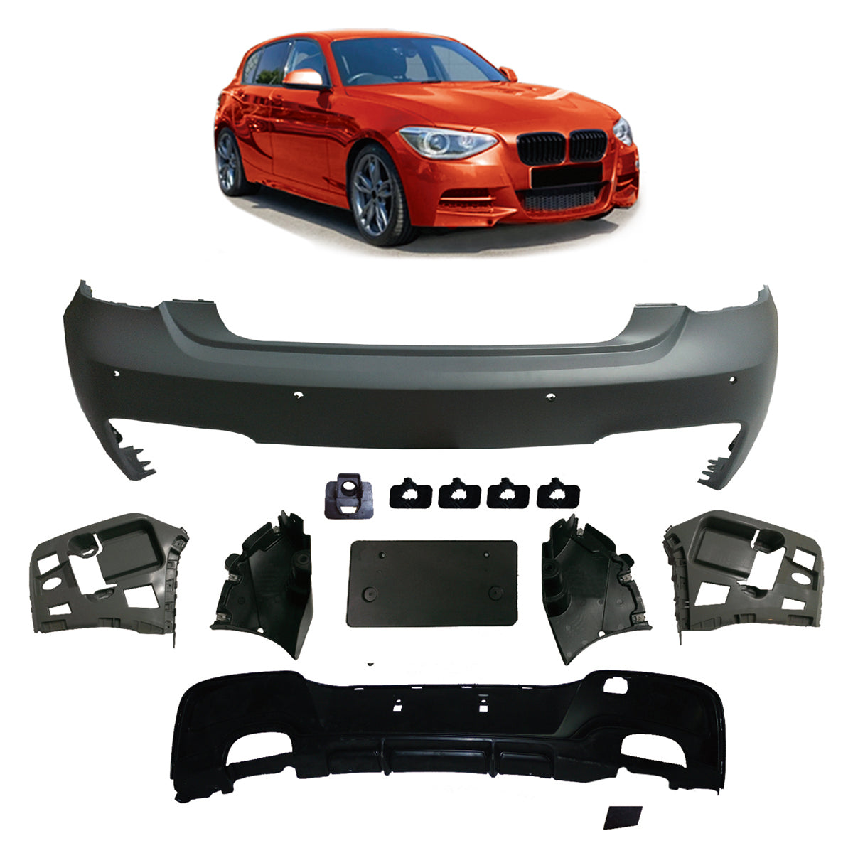 Heckstoßstange M-Tech mit PDC mit Diffusor passend für BMW 1er F20 F21 2011-2015 – Ansicht 1