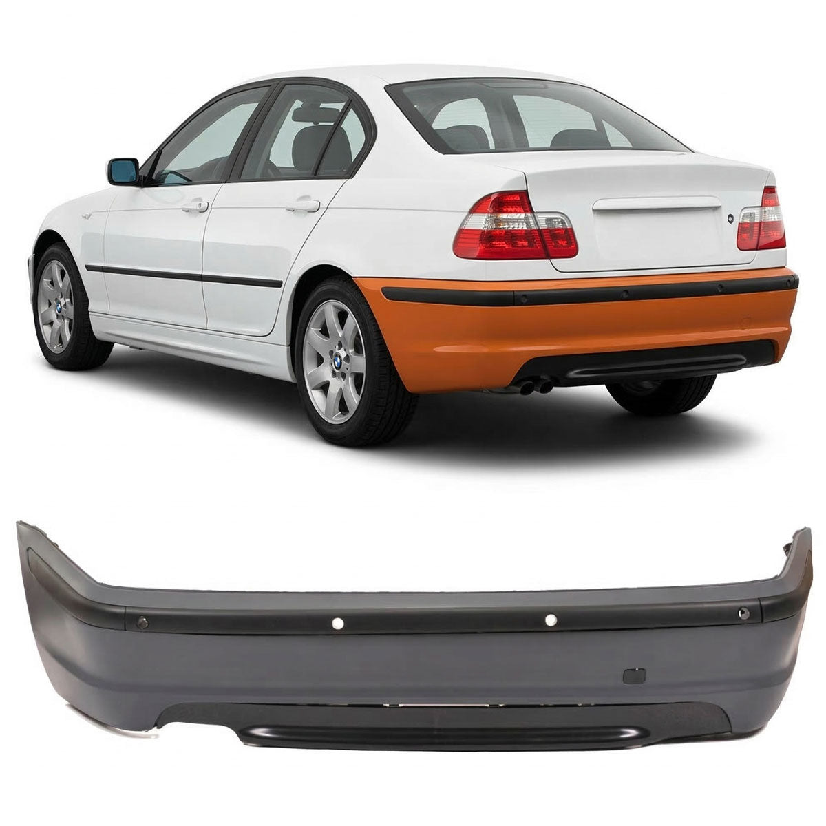 Heckstoßstange M-Tech mit PDC mit Diffusor passend für BMW 3 E46 Limousine 1998-2005 – Ansicht 1