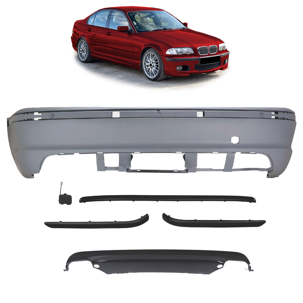 Heckstoßstange Sport mit Diffusor passend für BMW 3er (E46) Limousine 1998-2005 – Ansicht 1