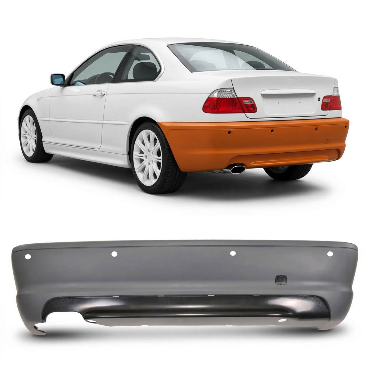Heckstoßstange M-Tech mit PDC mit Diffusor passend für BMW E46 Coupé Cabrio 1999-2006 – Ansicht 1