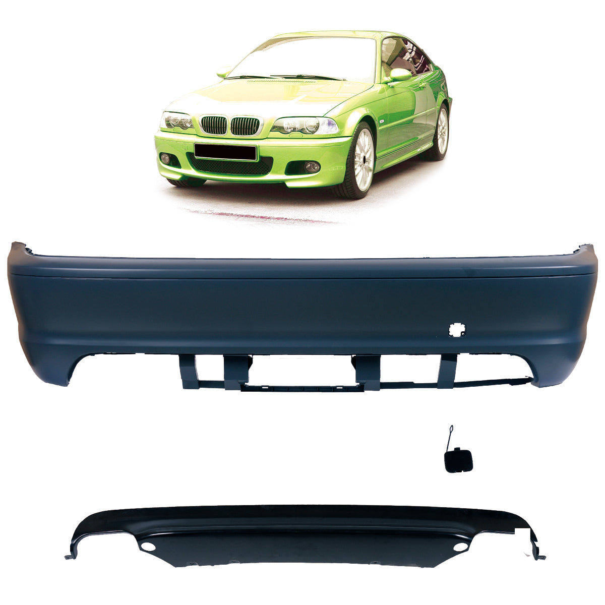 Heckstoßstange Sport mit Diffusor passend für BMW 3er E46 Coupé/Conv 99-06 – Ansicht 1