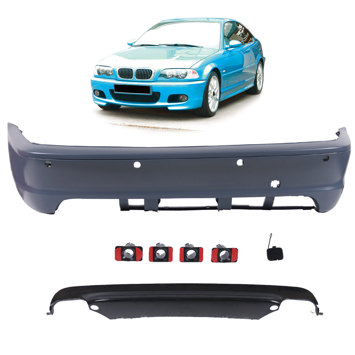 Heckstoßstange Sport mit PDC mit Diffusor passend für BMW 3er E46 1999-2006 – Ansicht 1