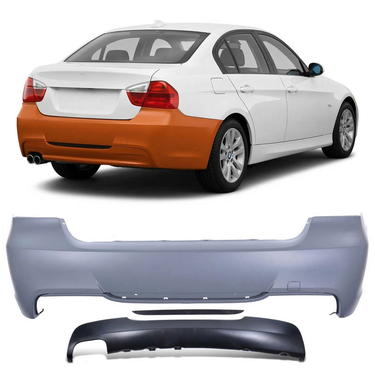 Heckstoßstange mit Diffusor passend für BMW 3er (E90) Limousine 2005-2011 – Ansicht 1