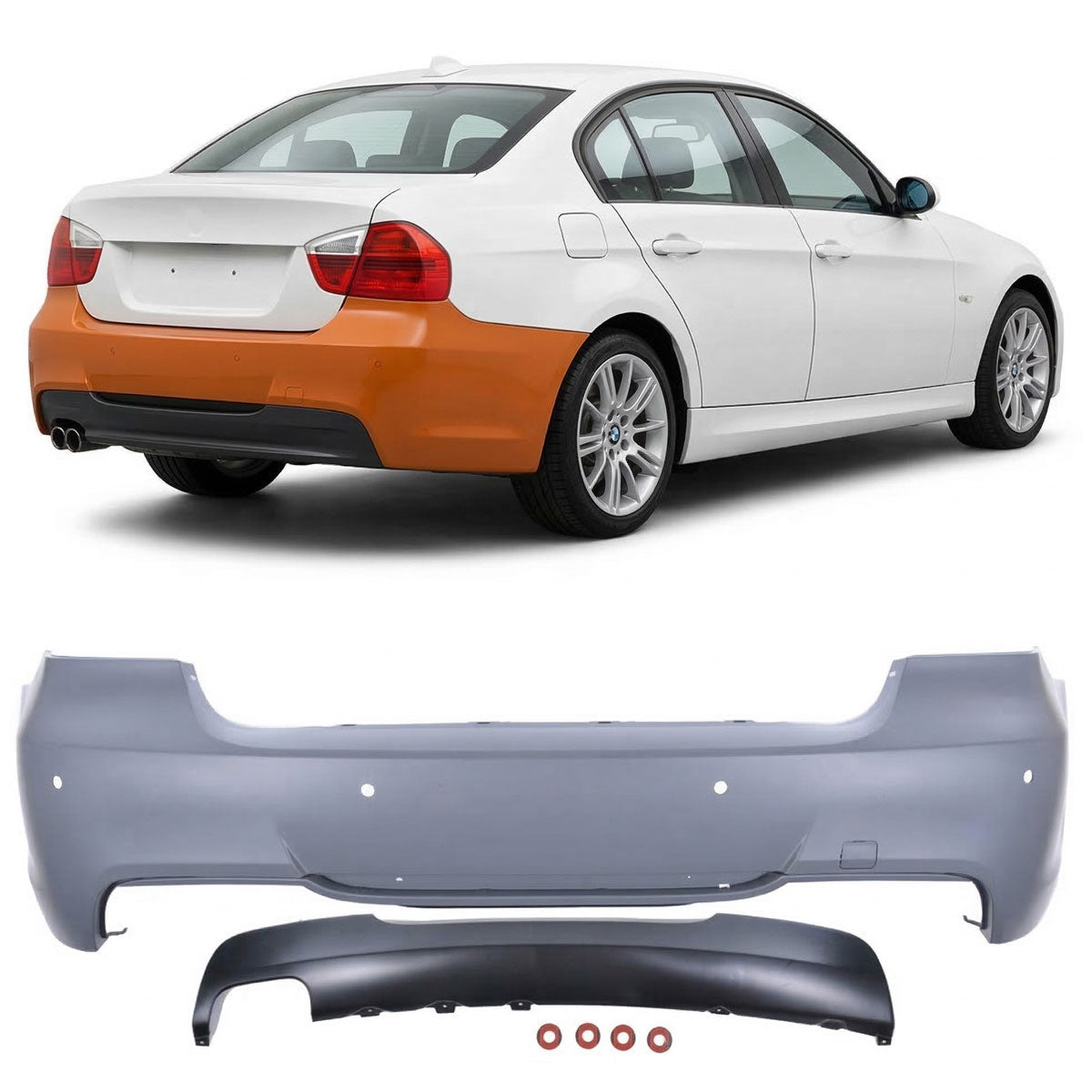 Heckstoßstange M-Tech mit PDC mit Diffusor passend für BMW 3 E90 Limousine 2005-2011 – Ansicht 1