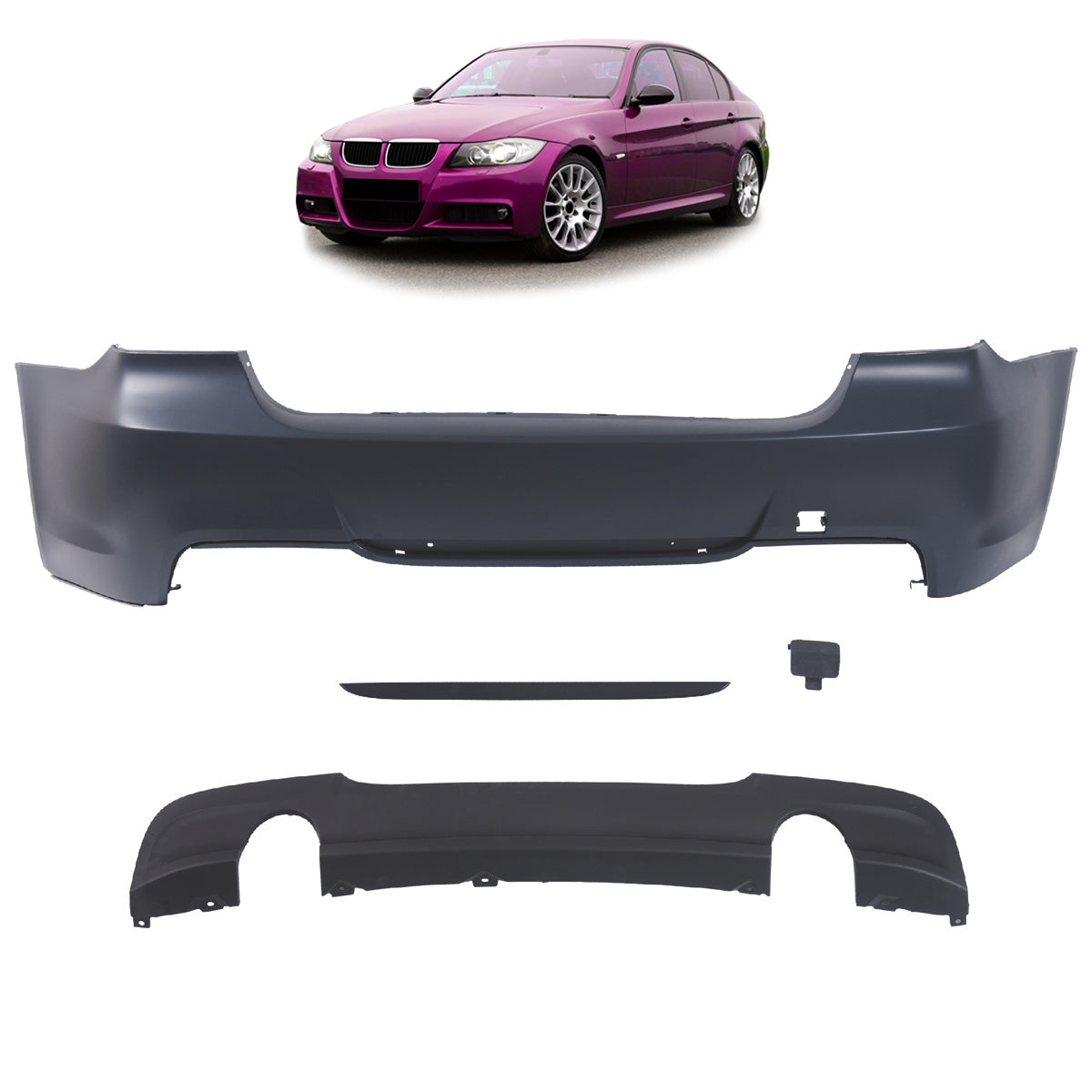Heckstoßstange mit Diffusor passend für BMW 3er (E90) Limousine 2005-2011 – Ansicht 1