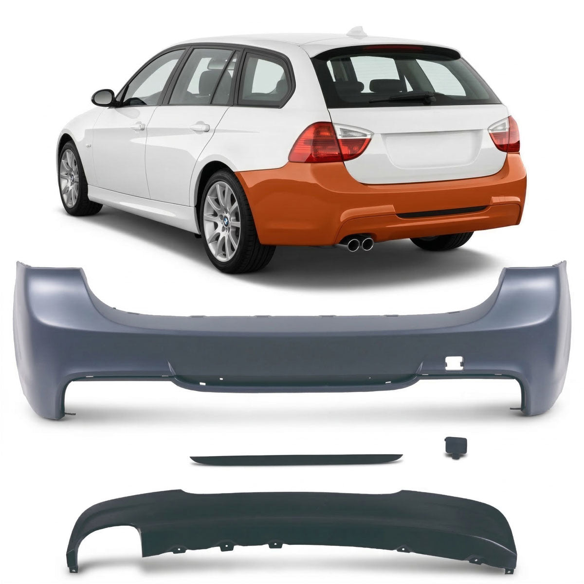 Heckstoßstange mit Diffusor passend für BMW 3er E91 Touring 2005-2011 – Ansicht 1