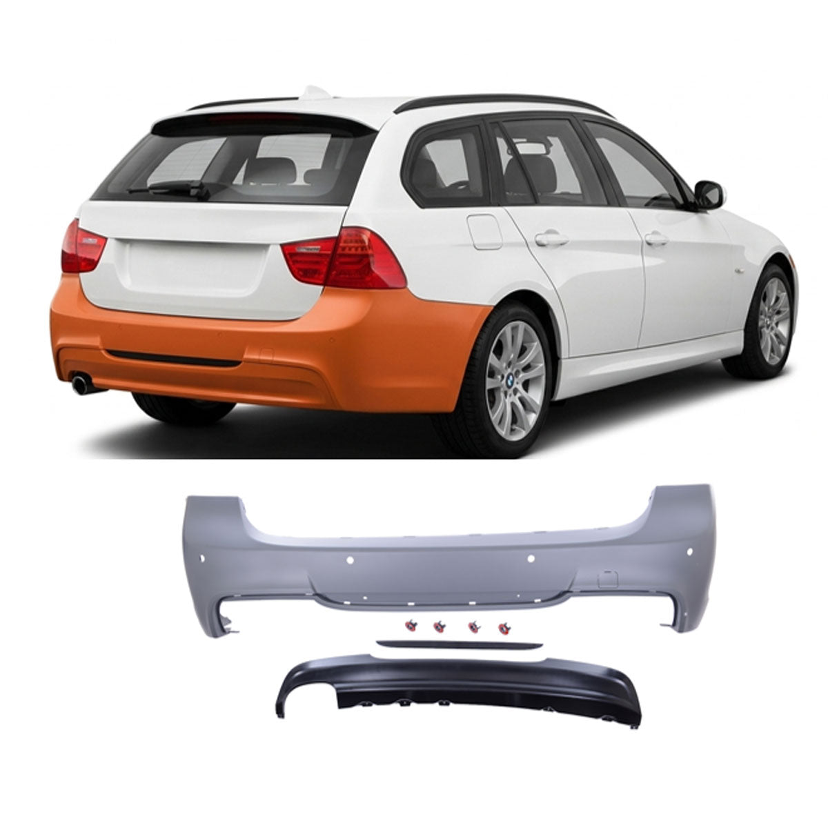 Heckstoßstange M-Tech mit PDC mit Diffusor passend für BMW 3er E91 Touring 2005-2011 – Ansicht 1