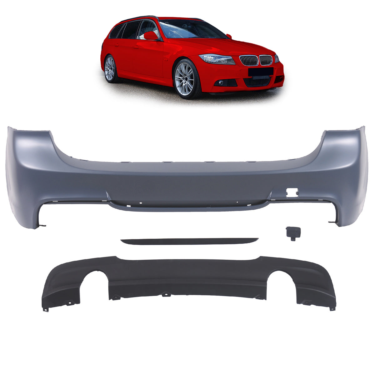 Heckstoßstange Sport mit Diffusor passend für BMW 3er E91 Touring 2008-2011 – Ansicht 1