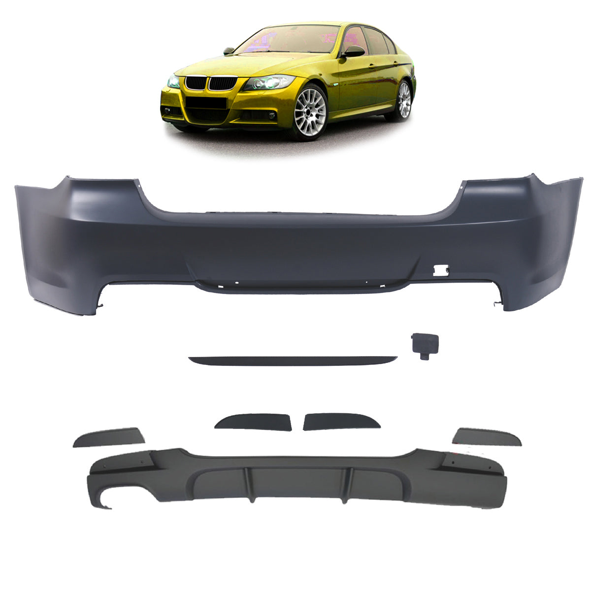 Heckstoßstange Sport mit Diffusor passend für BMW 3 (E90) Limousine 2005-2011 – Ansicht 1
