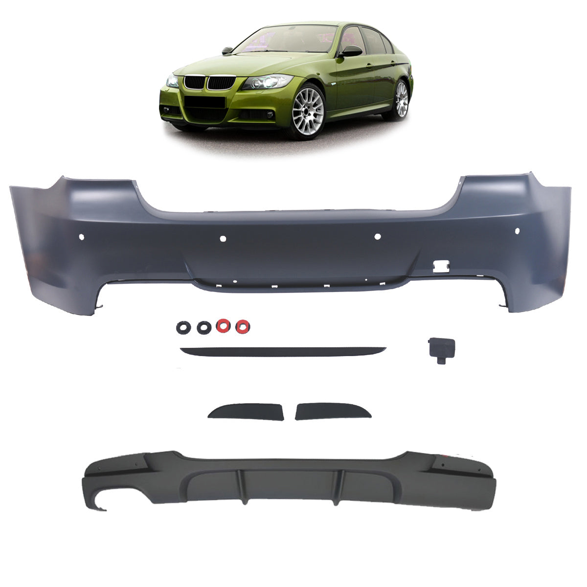 Heckstoßstange M-Tech mit Diffusor passend für BMW 3er E90 Limousine 2005-2011 – Ansicht 1