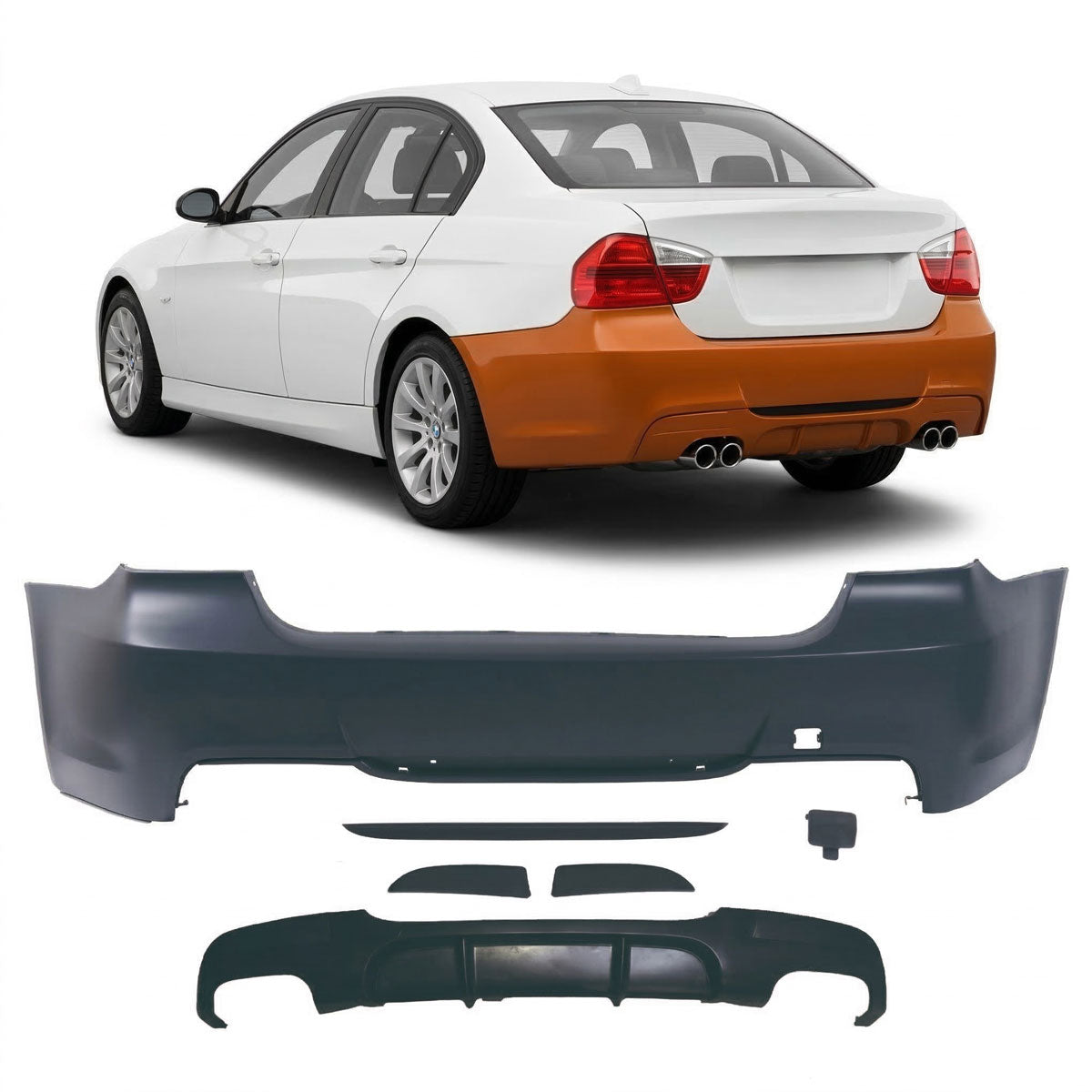 Heckstoßstange Sport mit Diffusor passend für BMW 3 (E90) Limousine 2005-2011 – Ansicht 1