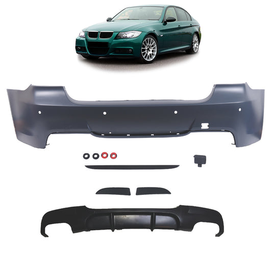 Heckstoßstange Sport mit PDC mit Diffusor passend für BMW 3er (E90) 2005-2011 – Ansicht 1