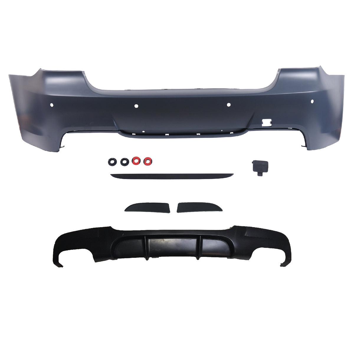Heckstoßstange Sport mit PDC mit Diffusor passend für BMW 3er (E90) 2005-2011 – Ansicht 2