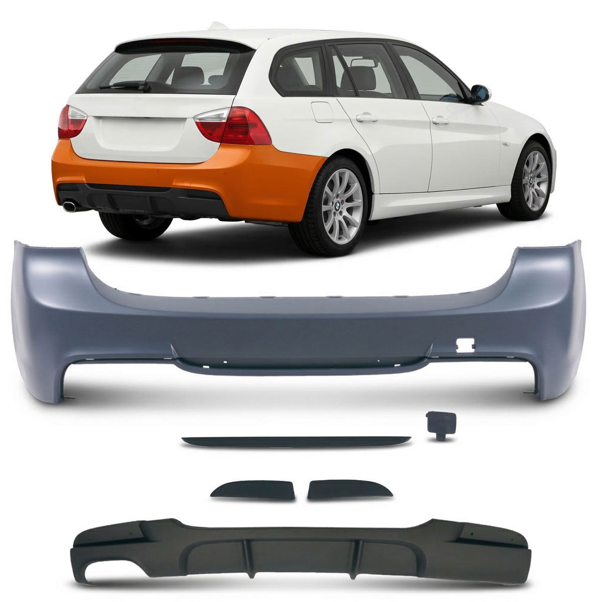 Heckstoßstange Sport mit Diffusor passend für BMW 3er E91 Touring 2005-2011 – Ansicht 1