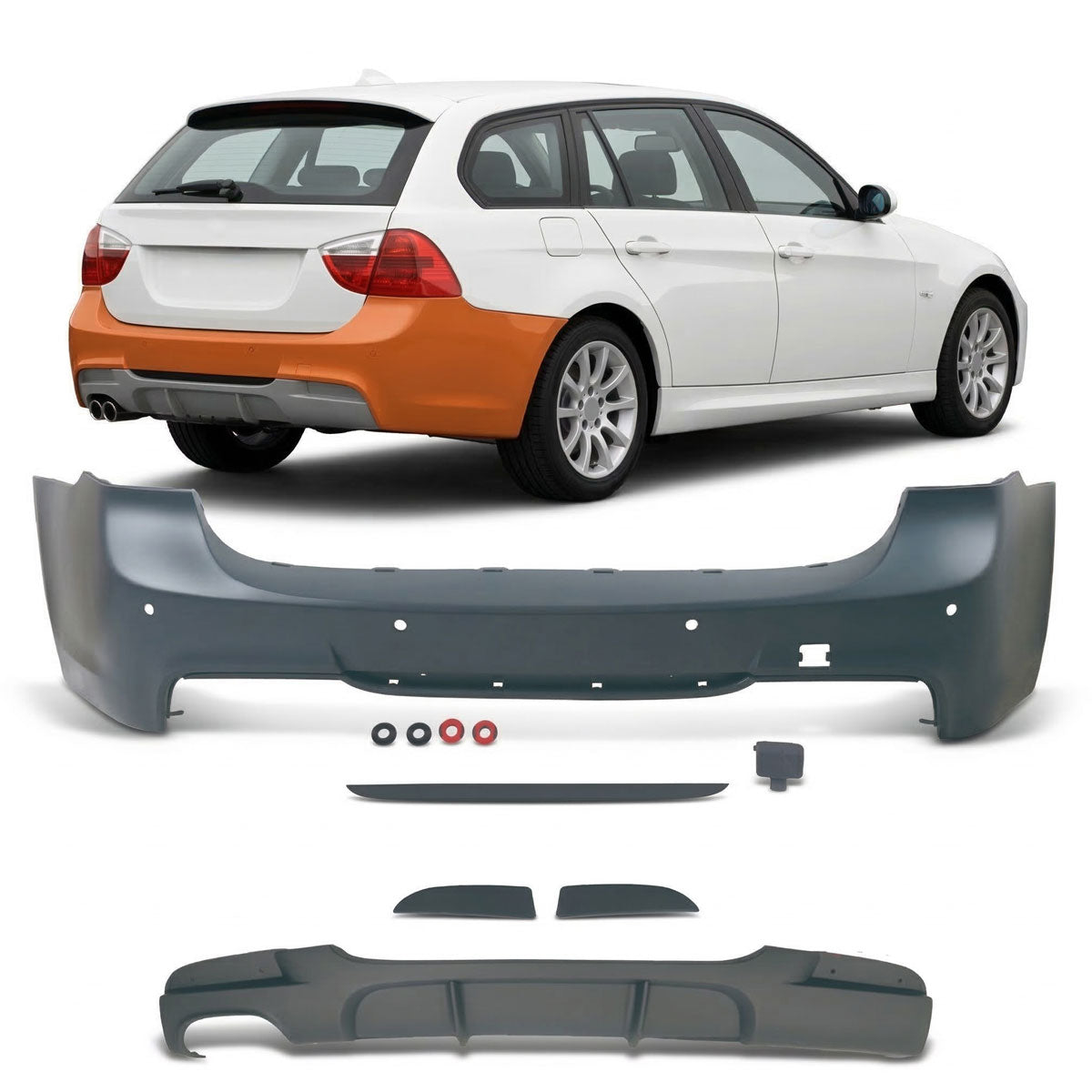 Heckstoßstange mit PDC mit Diffusor passend für BMW 3er E91 Touring 2005-2011 – Ansicht 1